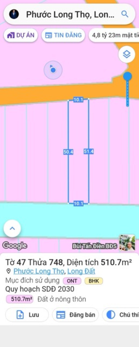 Bán đất xã Đất Đỏ - 506m2 sẵn 80m2 thổ cư