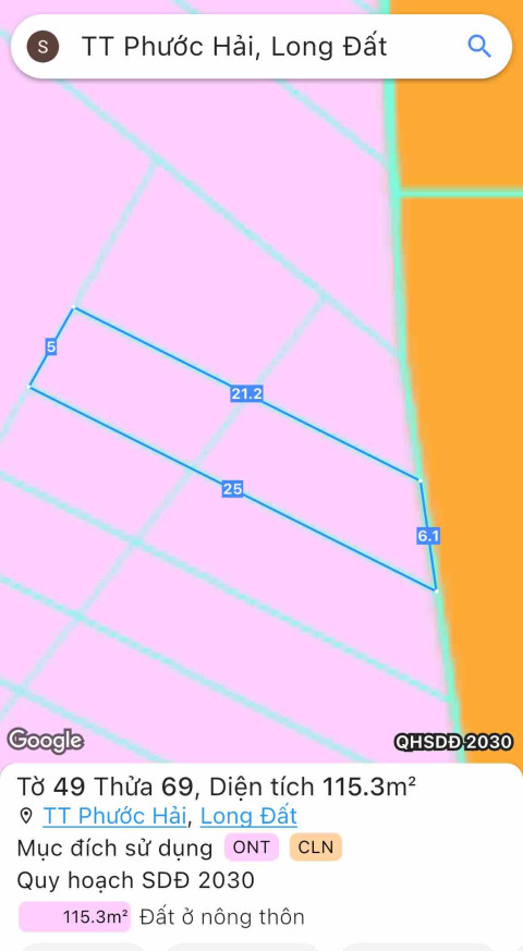 Đất nền xã Phước Hải - 2 lô liền kề 250m2 ngang 10 đường nhựa